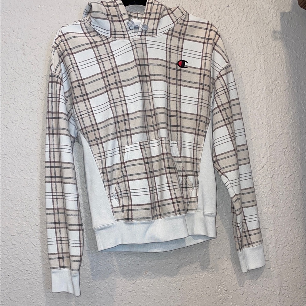 Champion Women's Checkered Hoodie - White and Brown